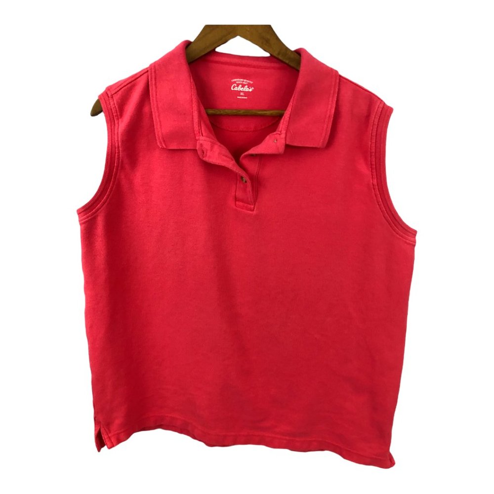 Cabela's Pink Sleeveless Collared Cotton Polo Style Shirt Top Women's Size XL
